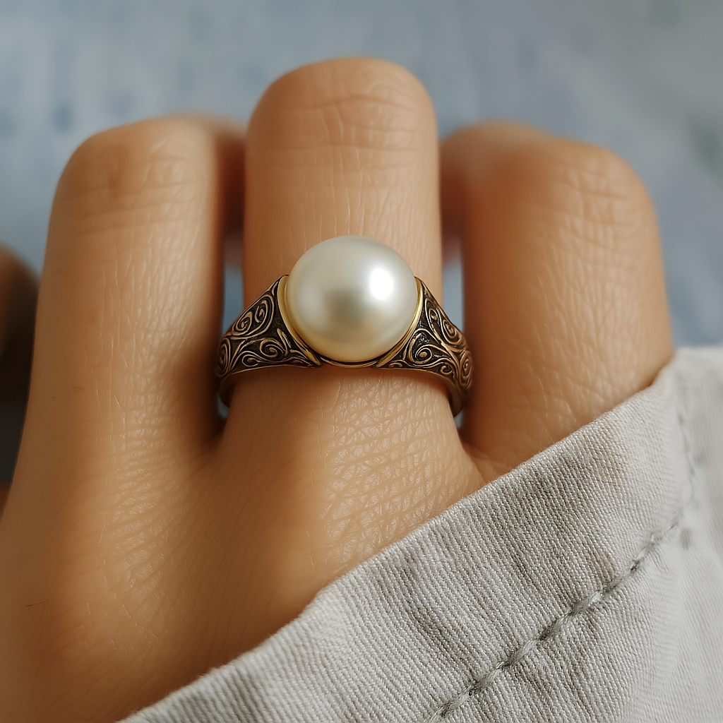 Theresia - Guld vintage ring med perle
